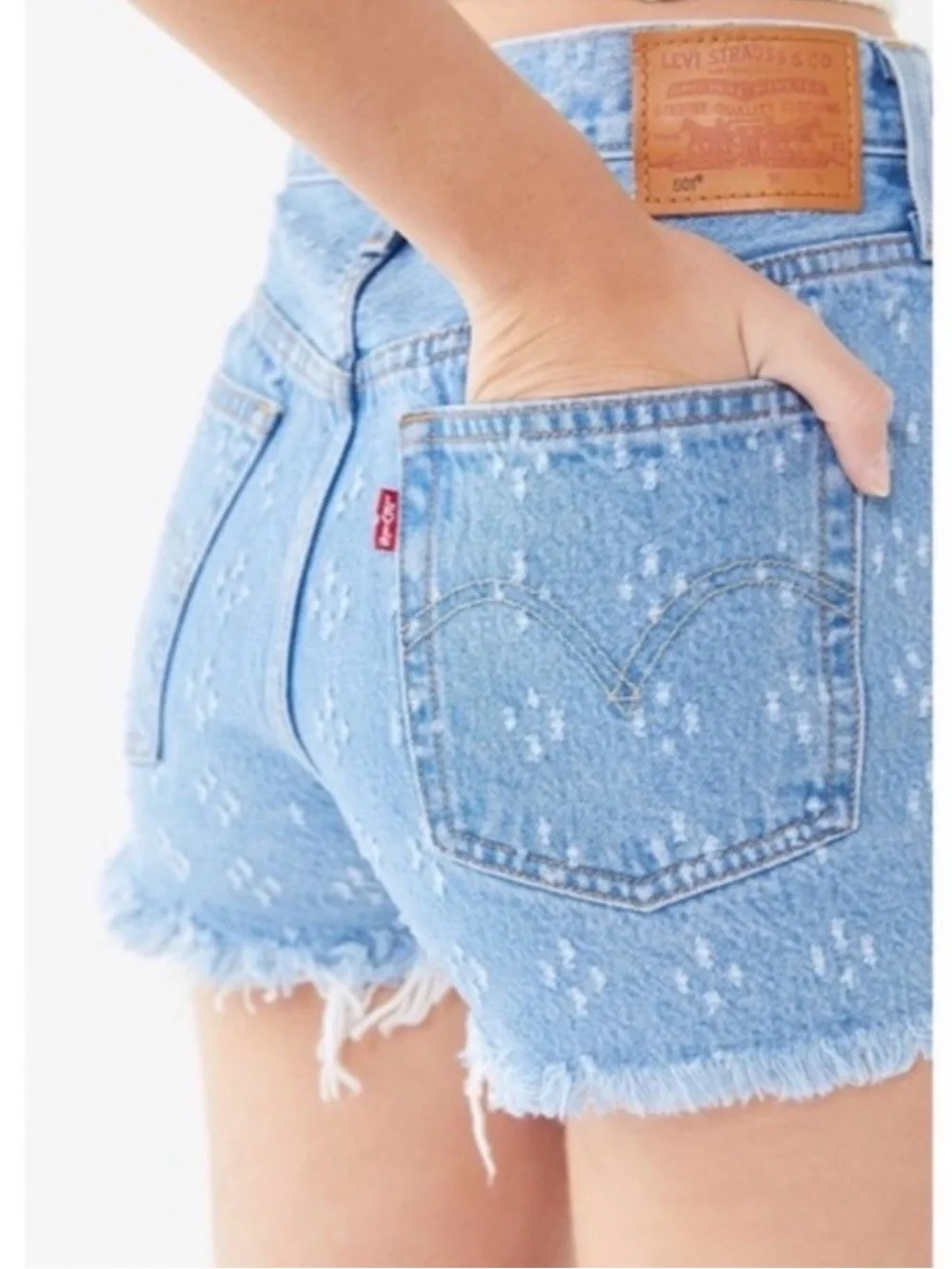 Levi’s 501 Premium Denim Jean Shorts size 31 Cut Off‎ Dottie Blues Distressed